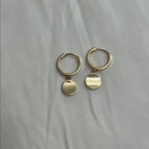 14 kt yellow gold sparkling coin huggie hoop earrings. EC